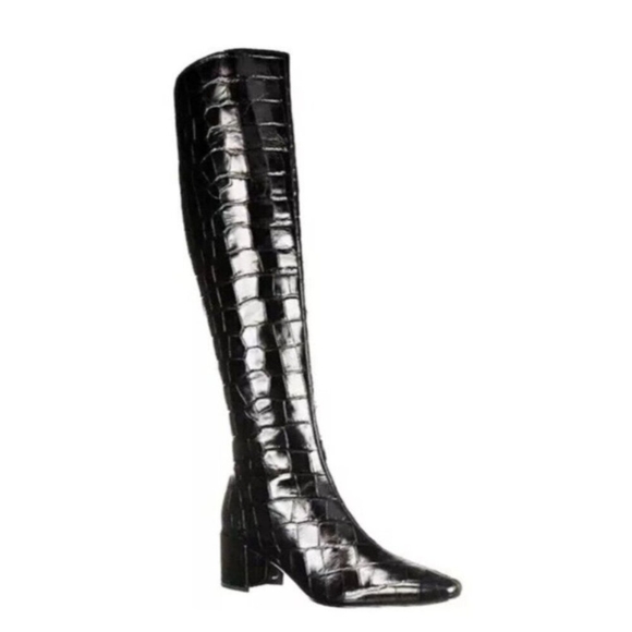 Sigerson Morrison Women's Paislee Croc-Embossed Square-Toe Knee-High Boots 37.5 - Picture 1 of 12
